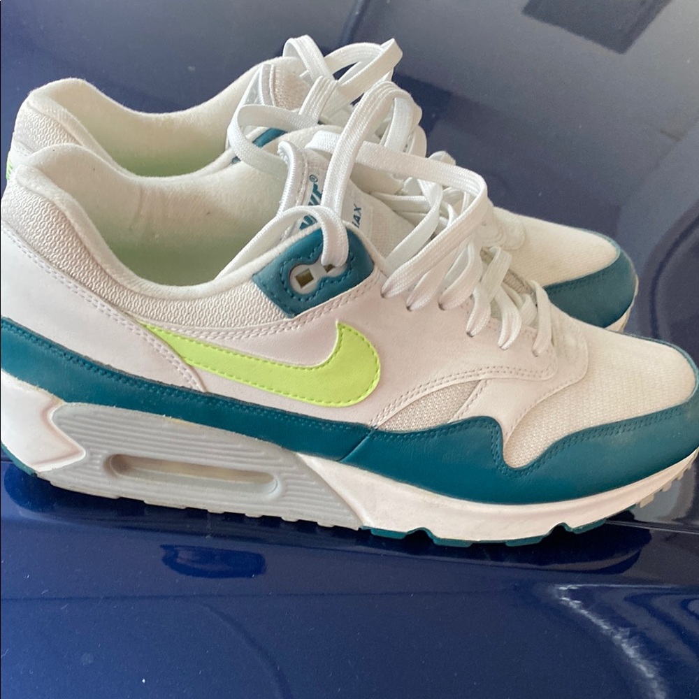 Nike White and Teal Sneakers with Neon Accents